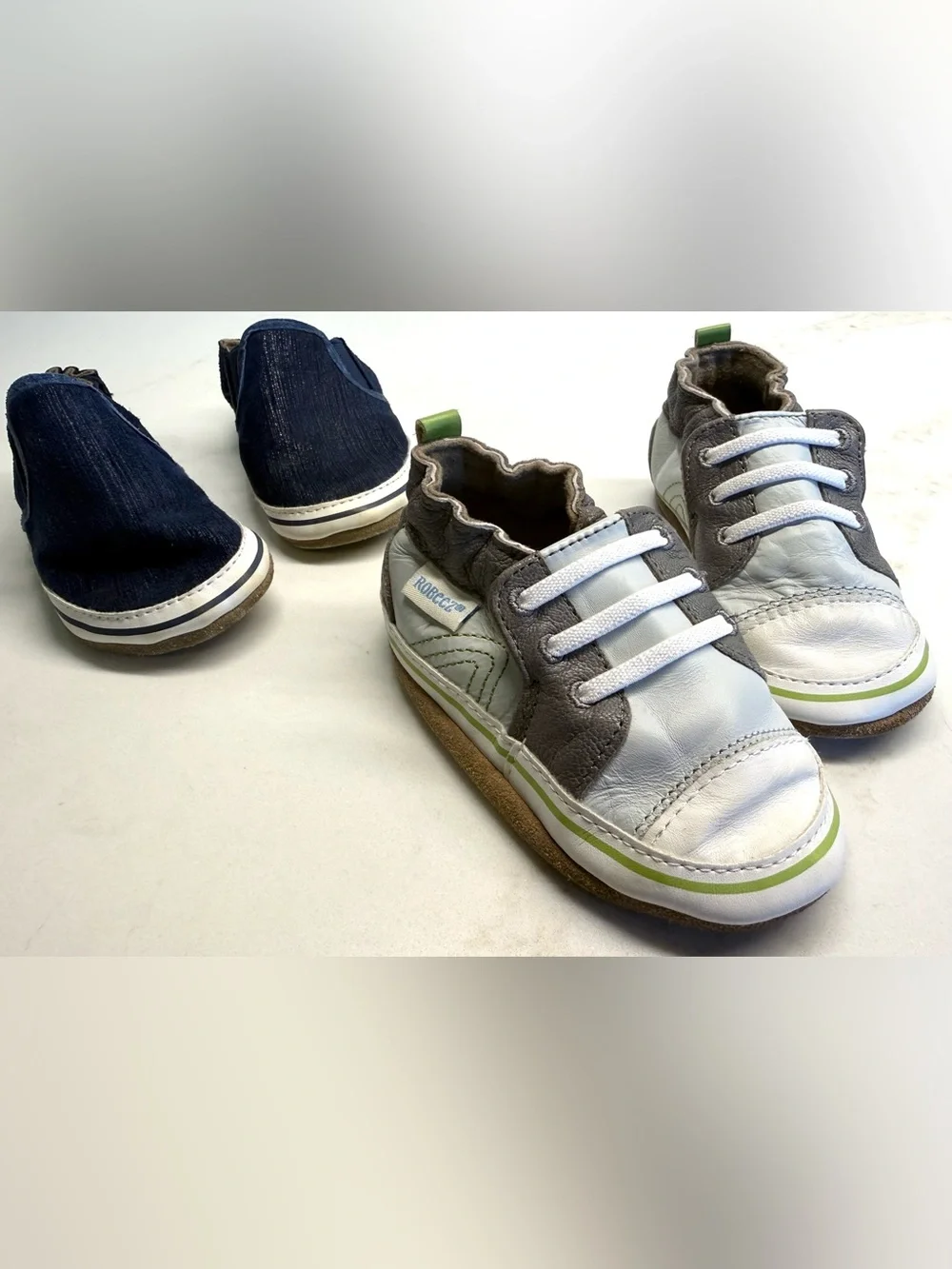 Robeez 12-18M Shoe Bundle | Gray Sneakers & Navy Slip-Ons